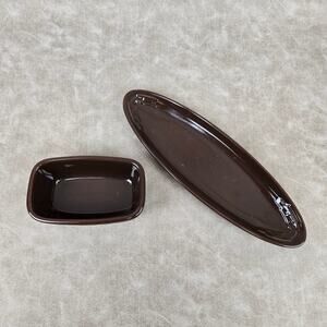Longaberger Pottery Woven Traditions Dishes in Chocolate Brown Olive Dish Dash